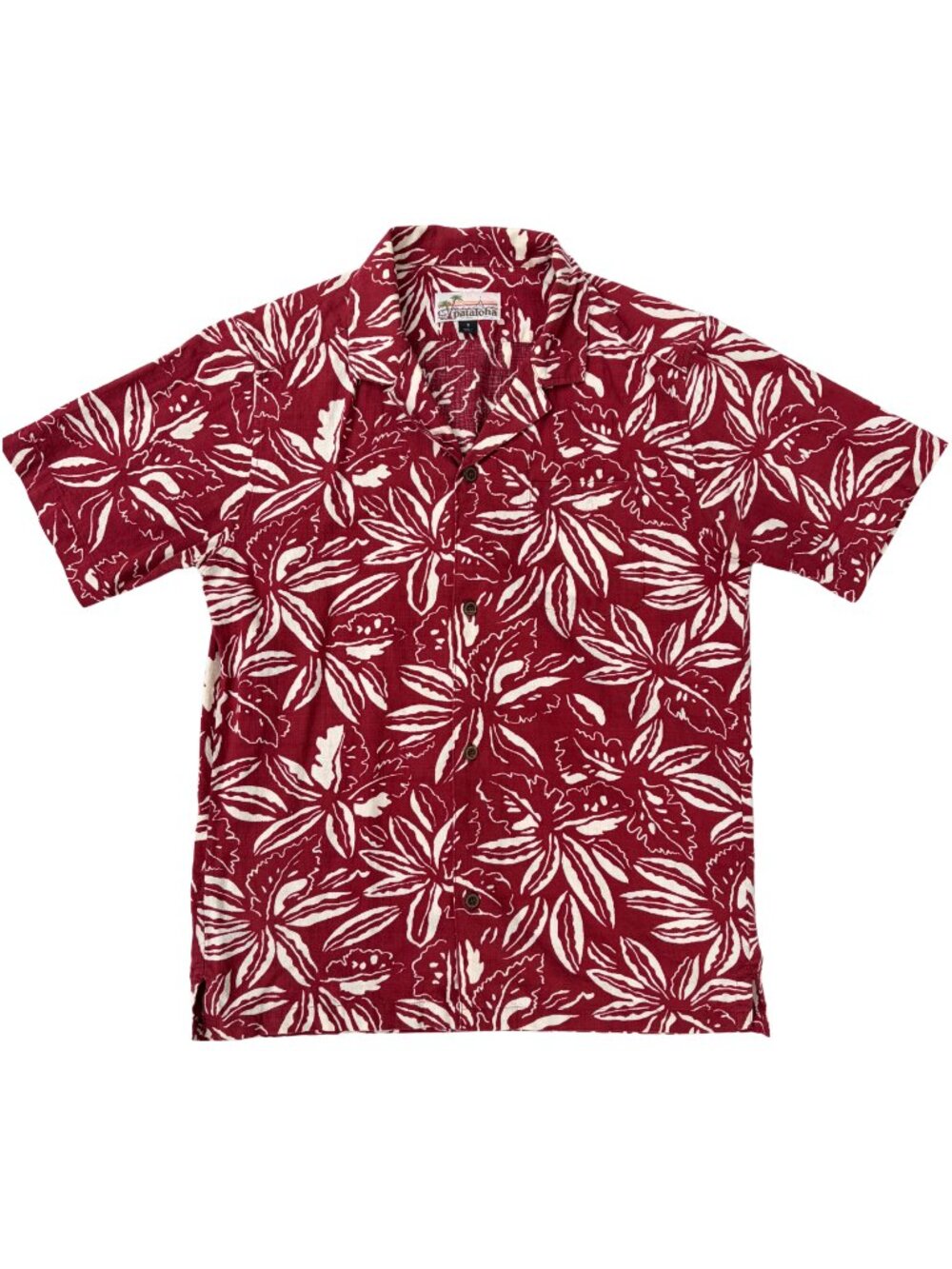 Patagonia Pataloha 30th Anniversary Ti Leaf Hawaiian Shirt Red Floral Men's S